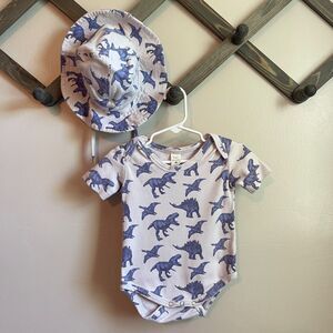 Kate Quinn Purple Dinosaur 2 pc | Bodysuit + Sun Hat | Organic Cotton | 12-18m